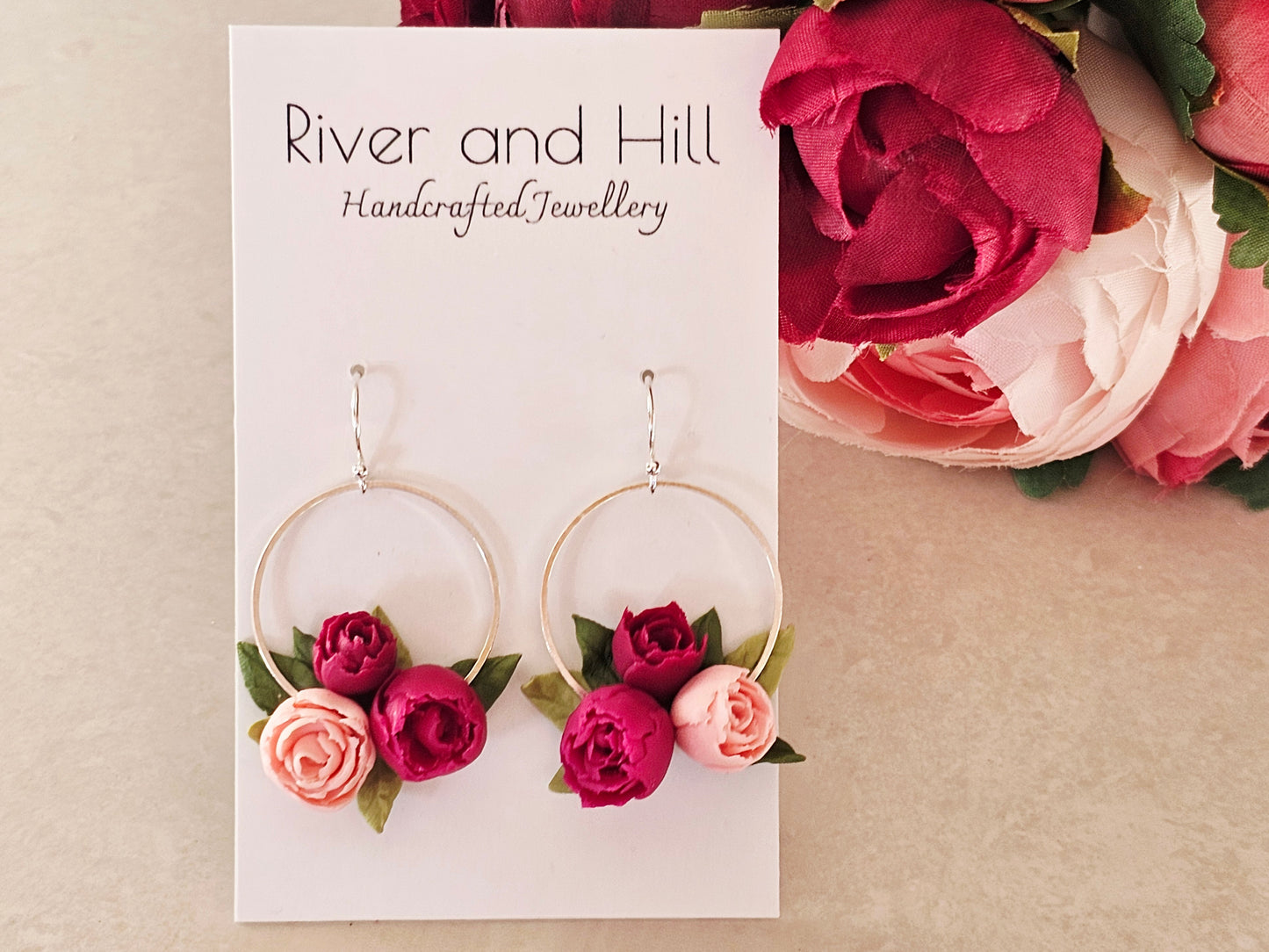 Peonies Sterling Silver Hook Earrings