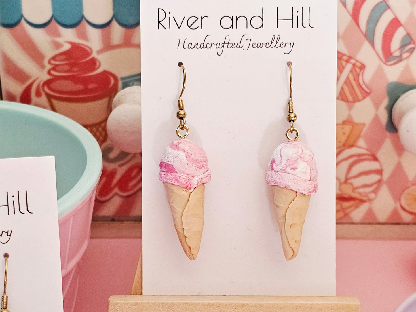 Ice Cream Cone Strawberry Swirl Earrings