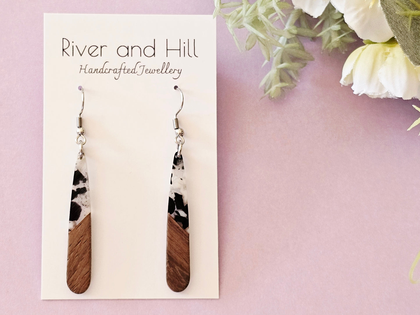 Wood and Resin Droplet Earrings