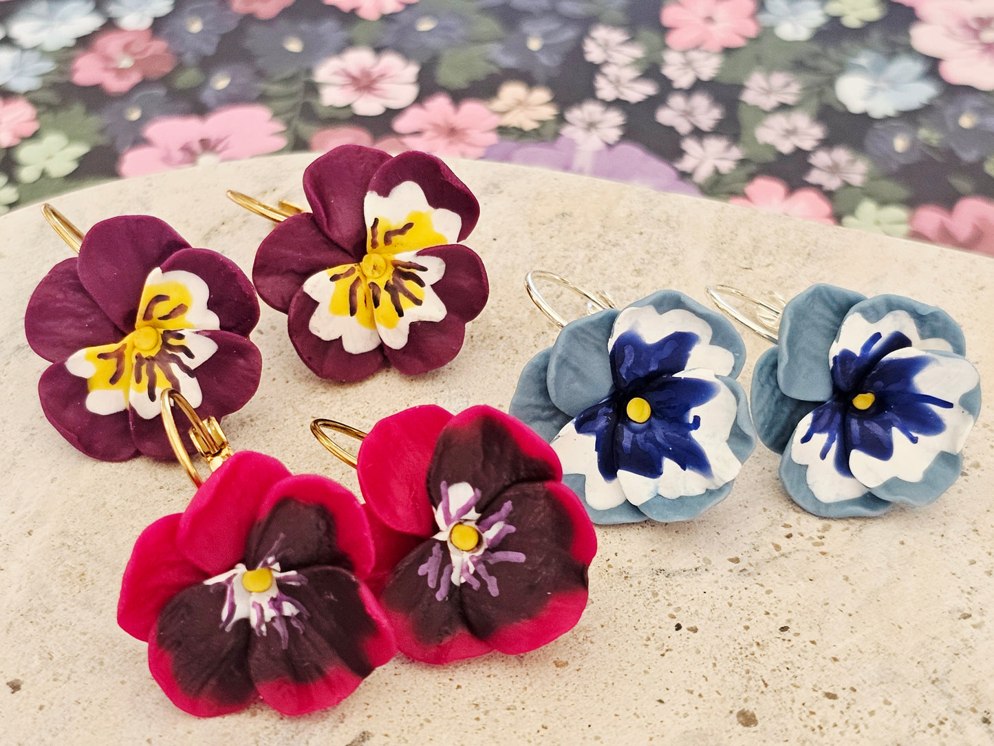 Pansy French Hook Purple Earrings
