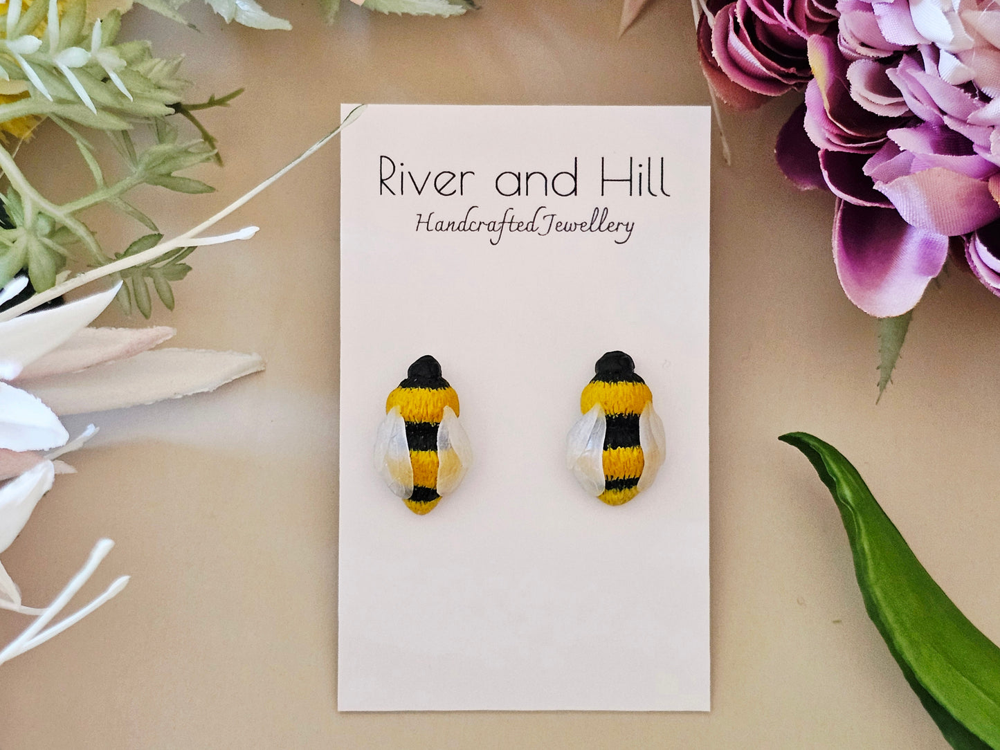 Carnation and Bumble Bee Earrings