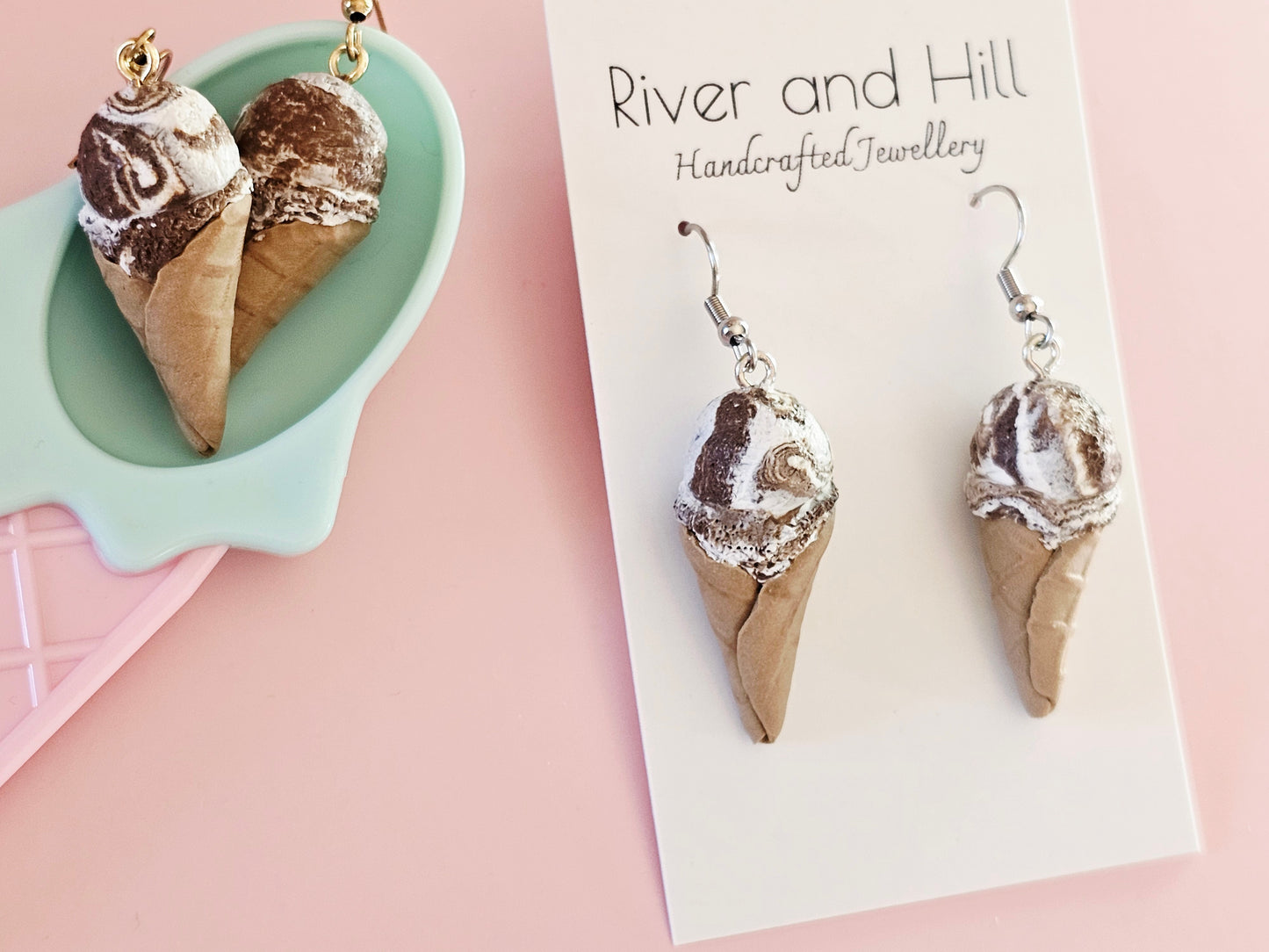Ice Cream Cone Chocolate Swirl Earrings
