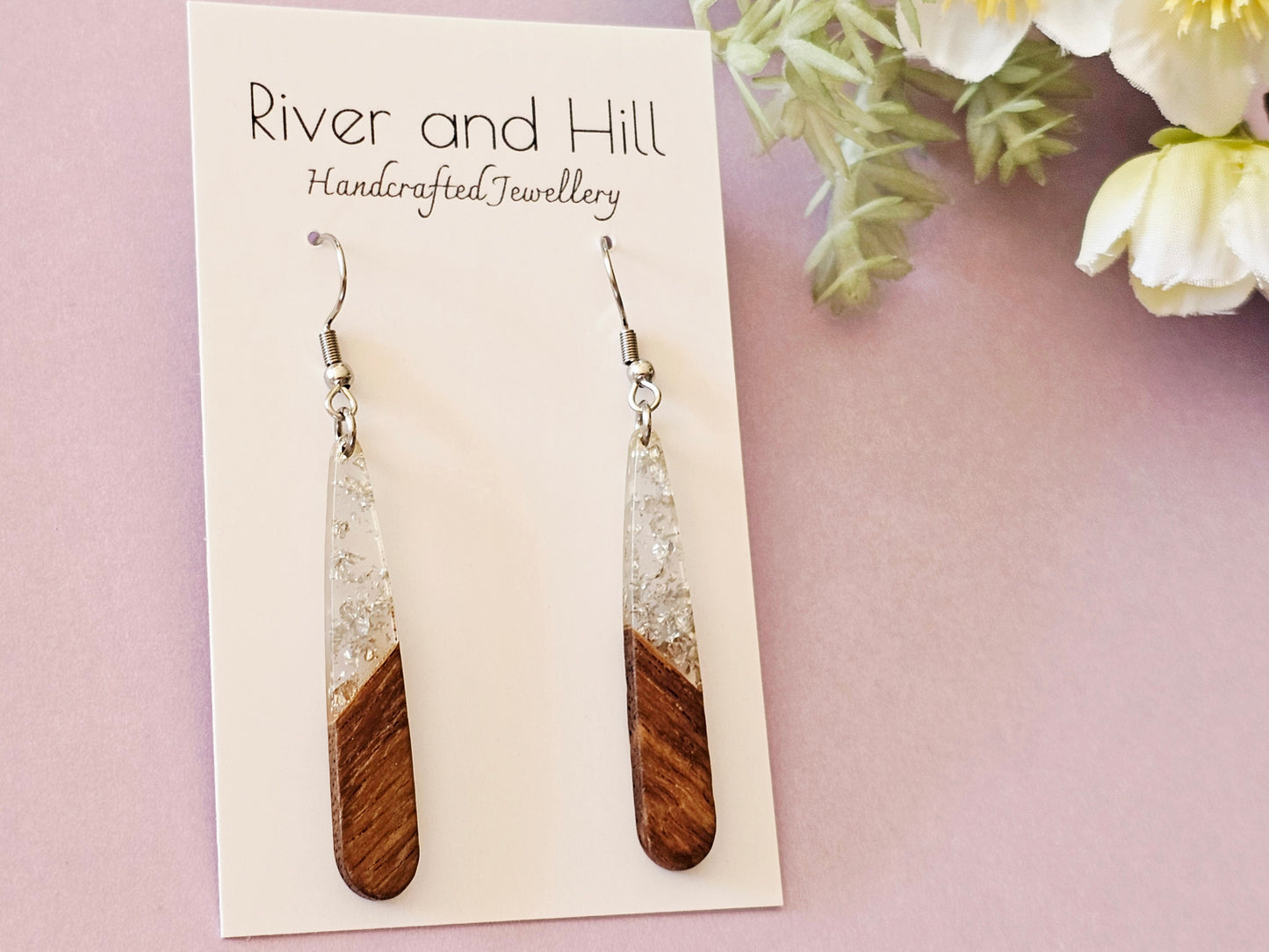 Wood and Resin Droplet Earrings