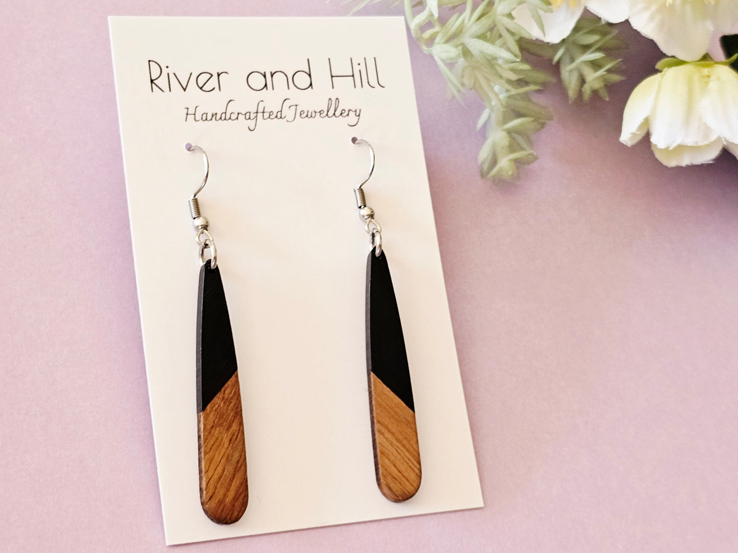 Wood and Resin Droplet Earrings