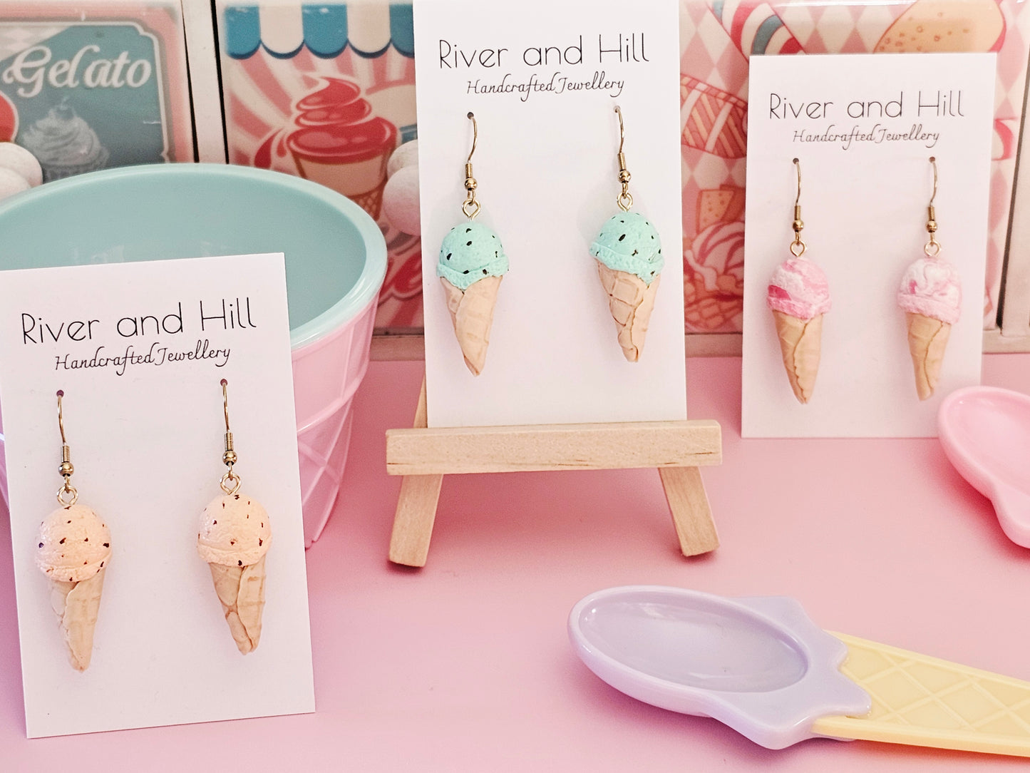 Ice Cream Cone Chocolate Orange Earrings