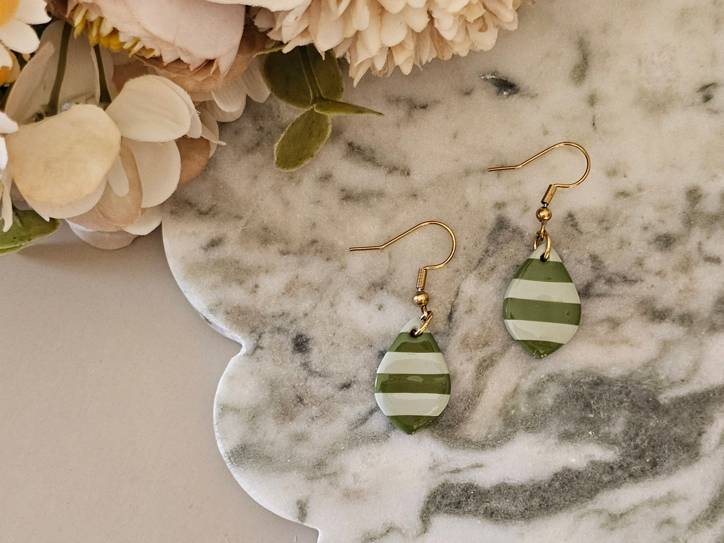 Striped Dainty Earrings Olive and Sage Green