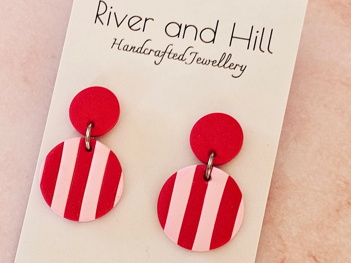 Striped Earrings Pink and Red