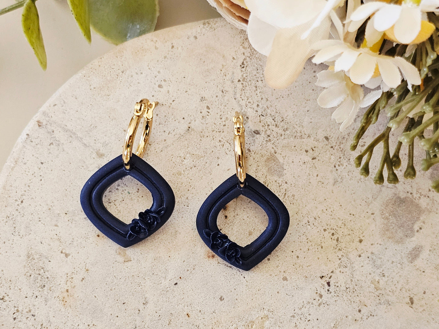 Daily Colour Navy Blue Floral Hoops