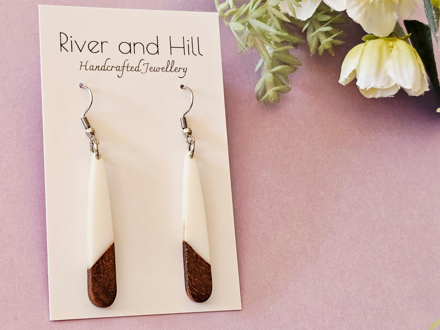 Wood and Resin Droplet Earrings