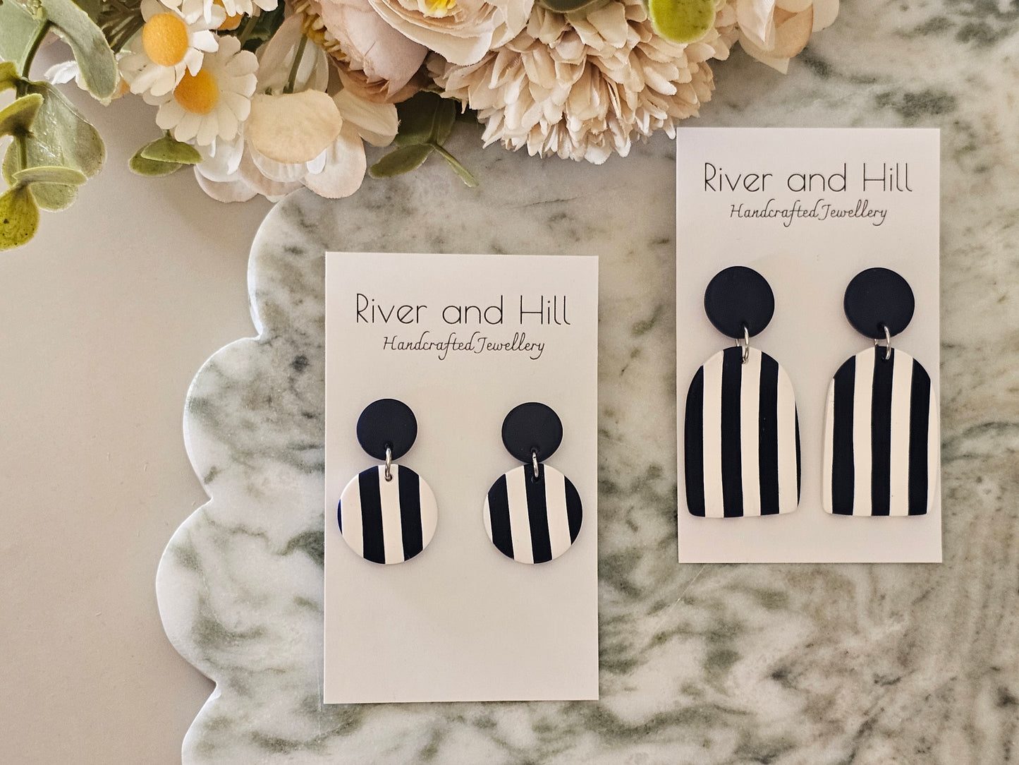 Striped Earrings Navy and White