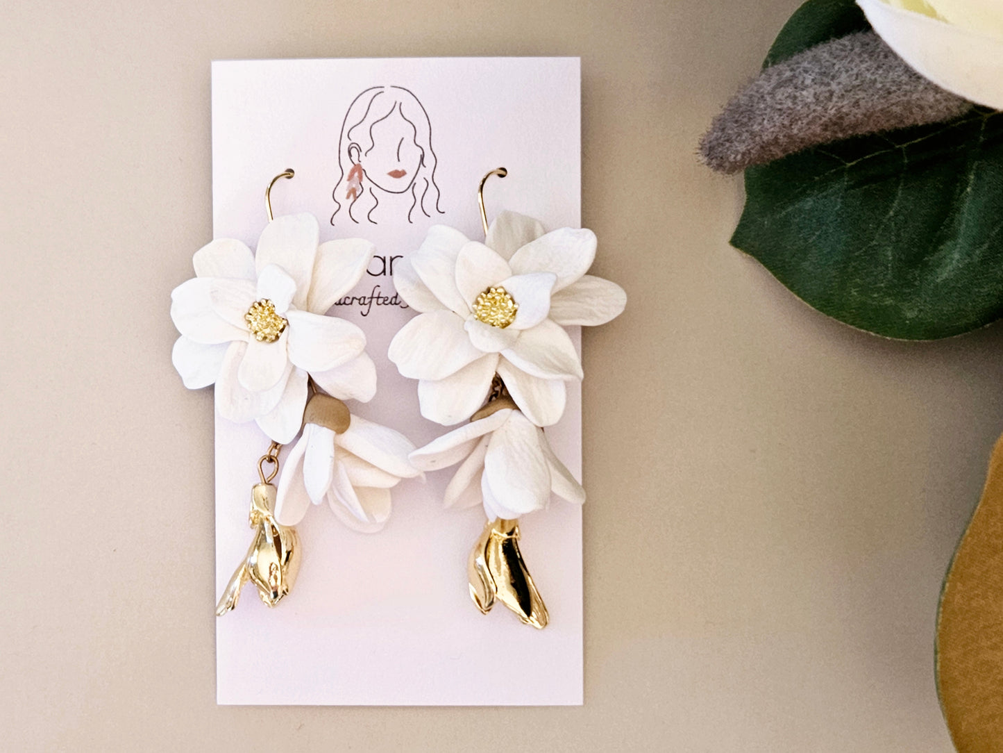 Magnolia Dangle Earrings White