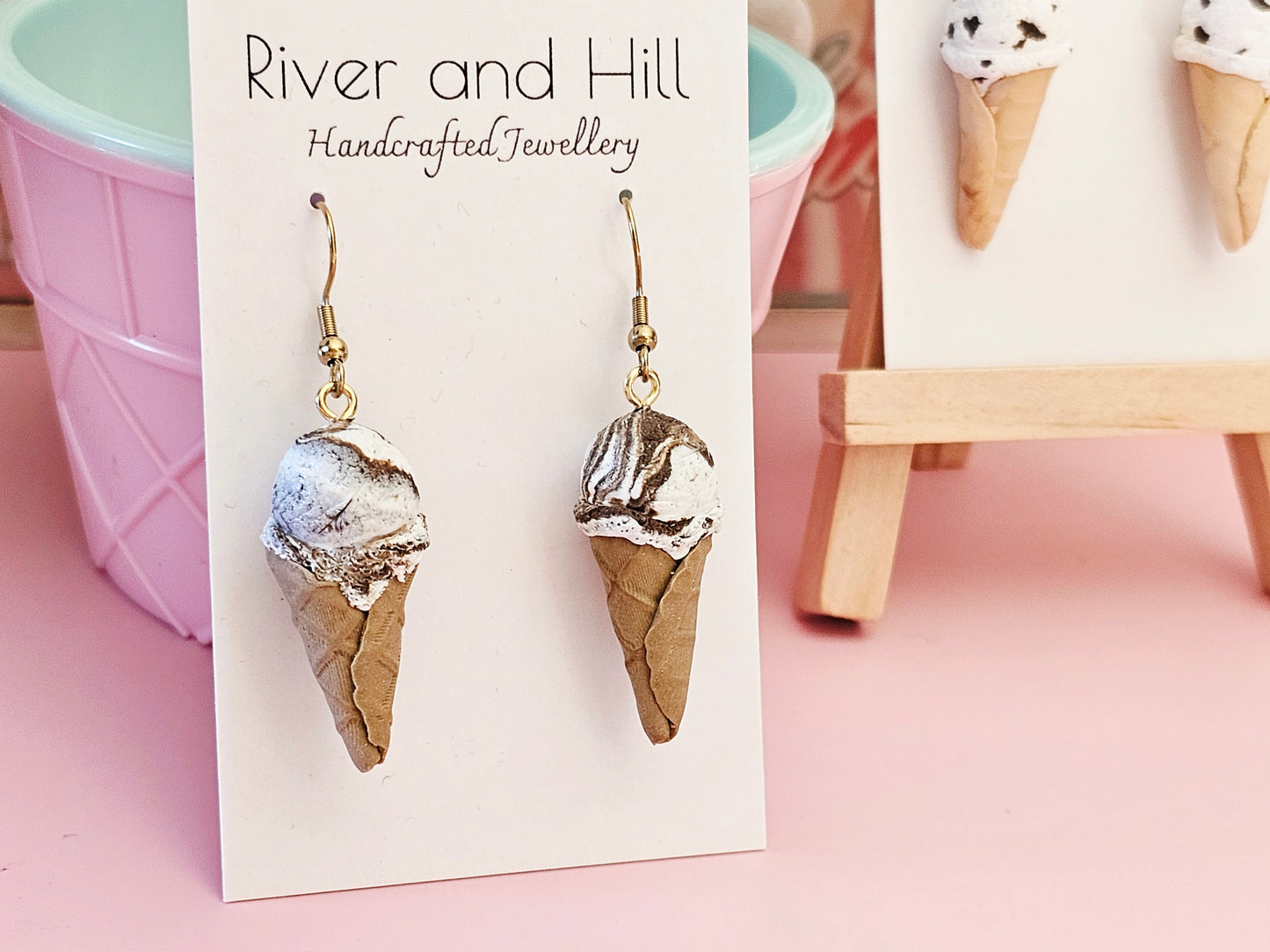 Ice Cream Cone Chocolate Swirl Earrings