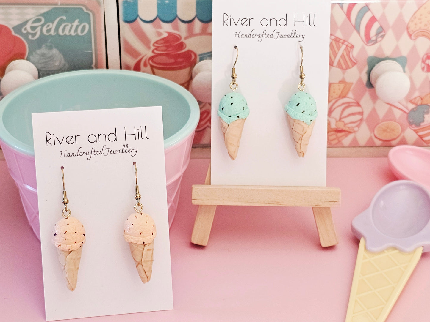 Ice Cream Cone Chocolate Mint Earrings