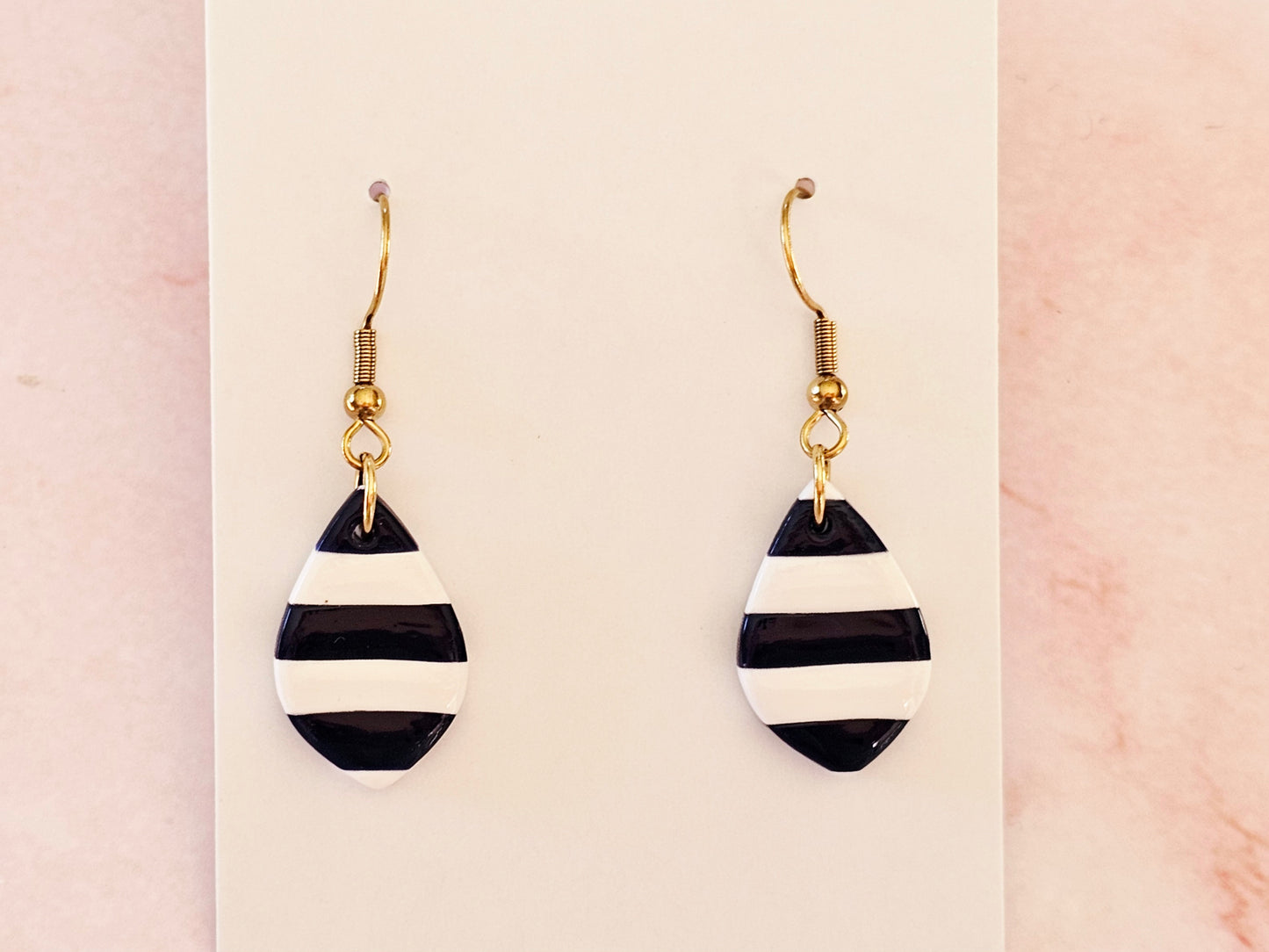 Striped Dainty Earrings Black and White