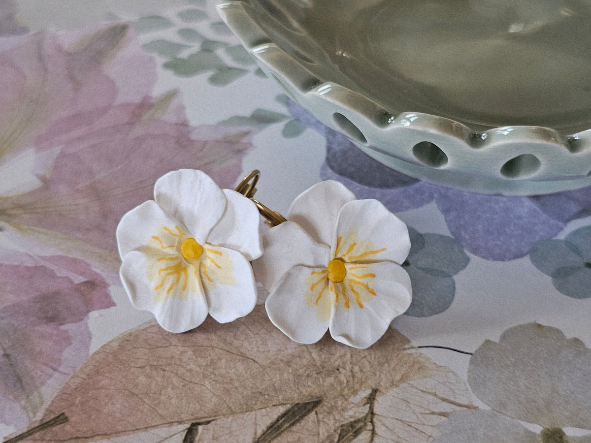 Pansy French Hook White Earrings