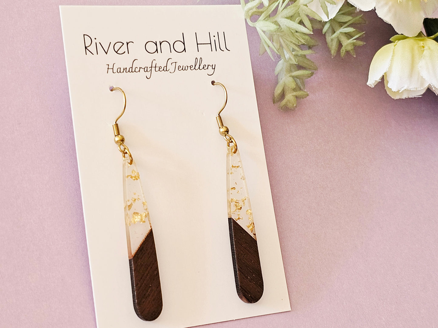Wood and Resin Droplet Earrings