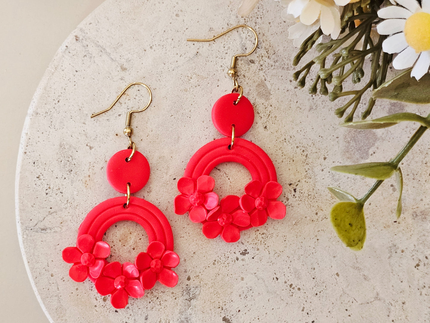 Daily Colour Bright Red Floral Earrings