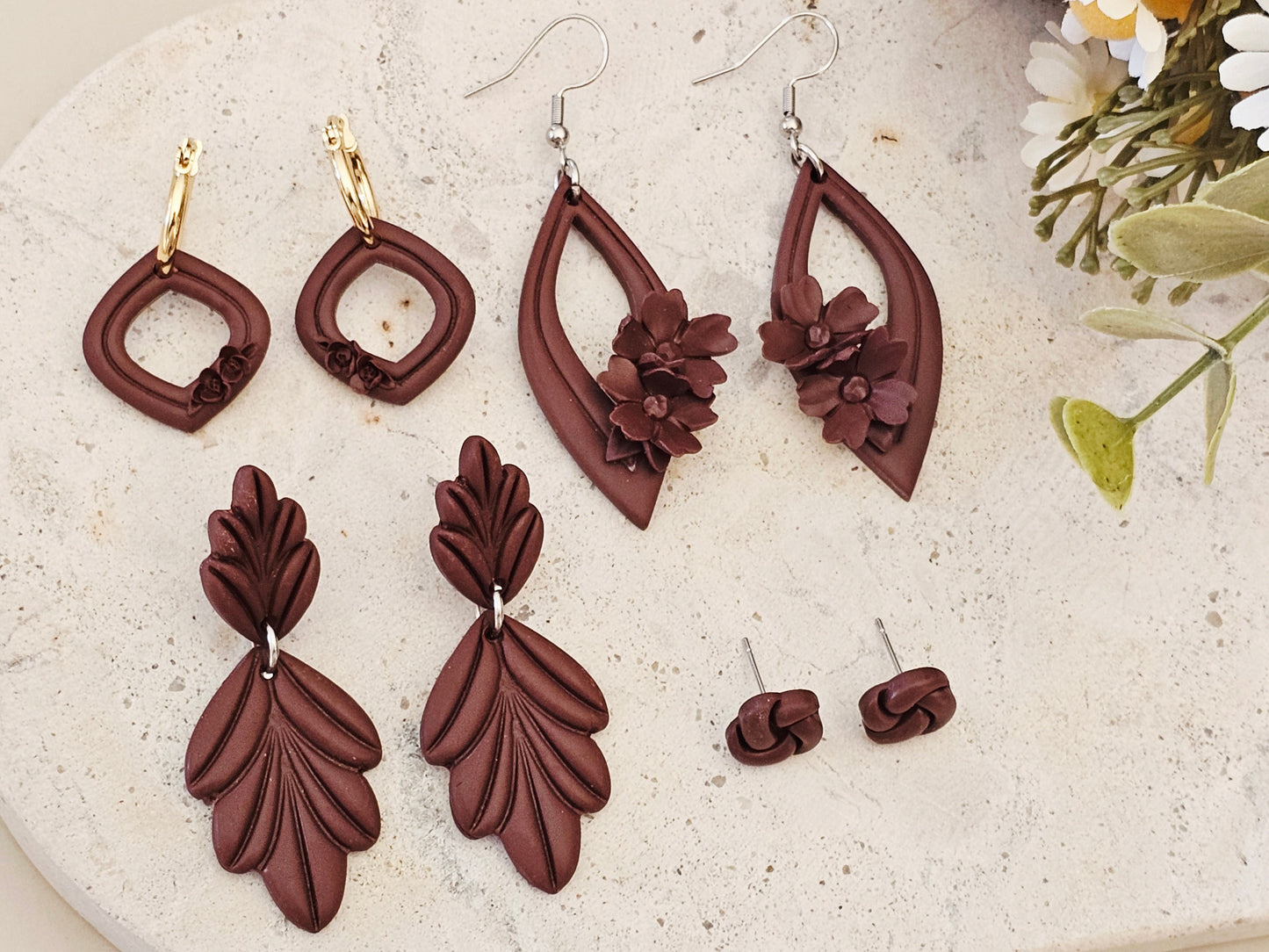 Daily Colour Chocolate Brown Floral Earrings
