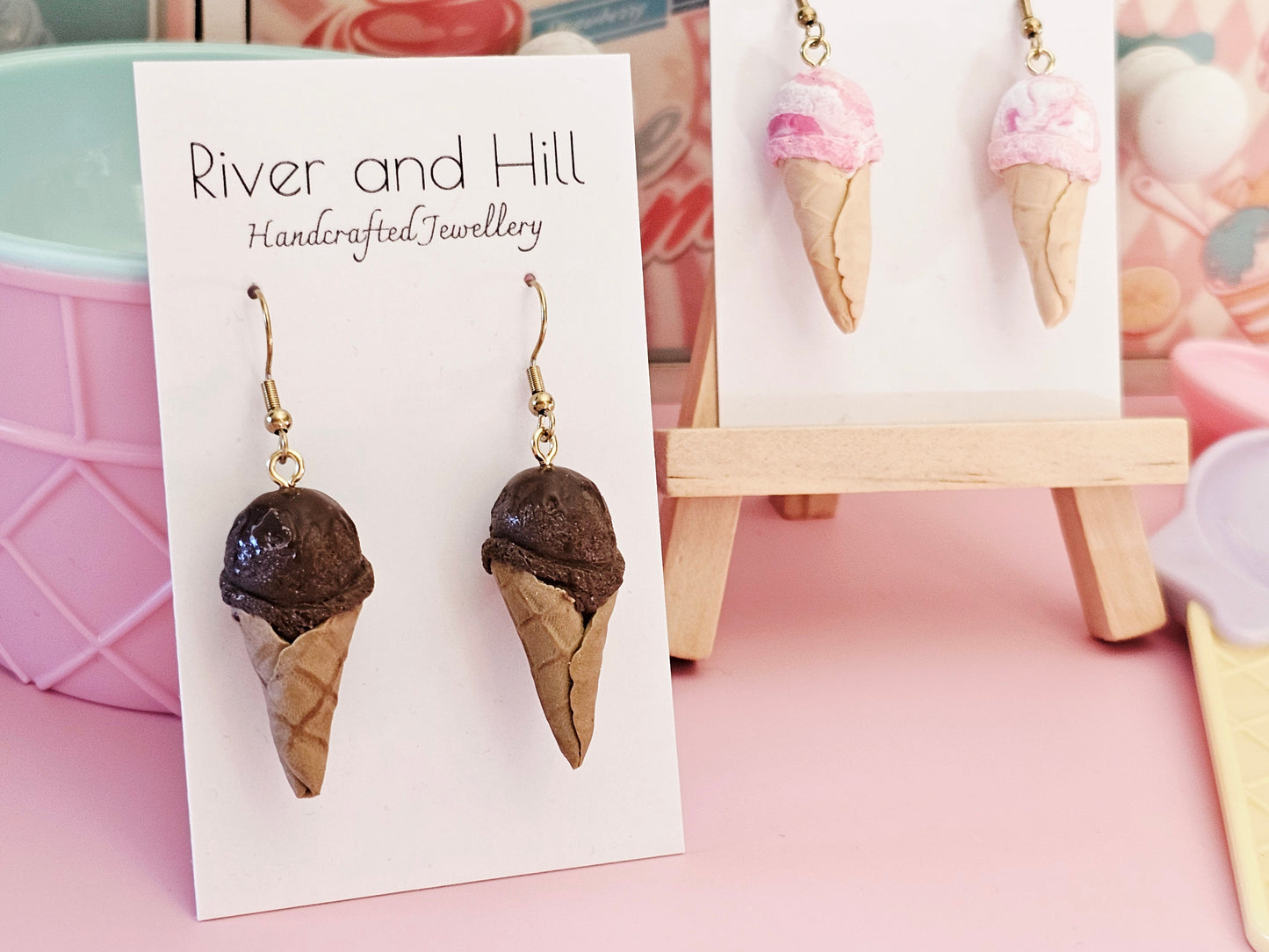Ice Cream Cone Chocolate Drizzle Earrings