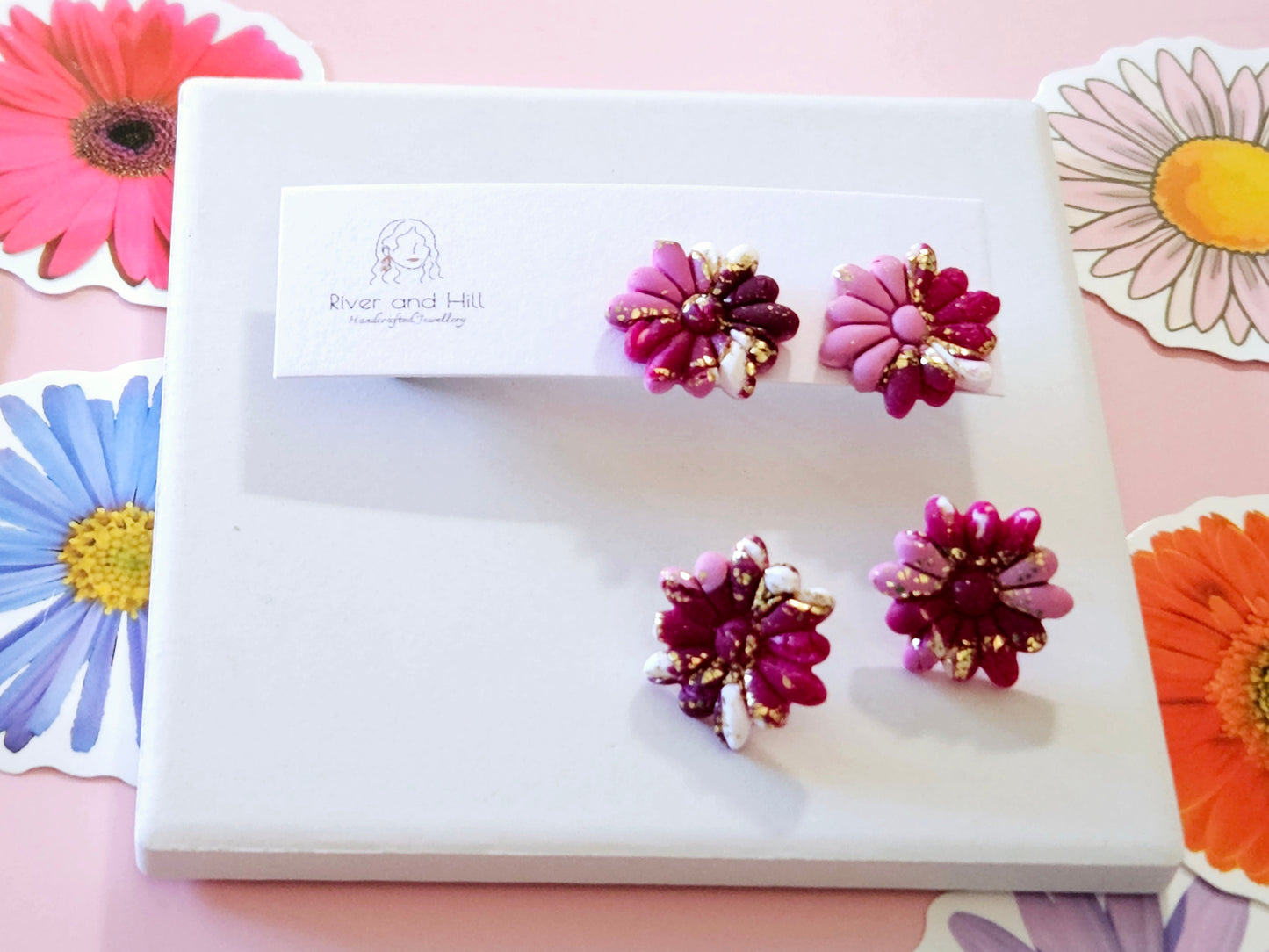 Girls Flower Statement Studs