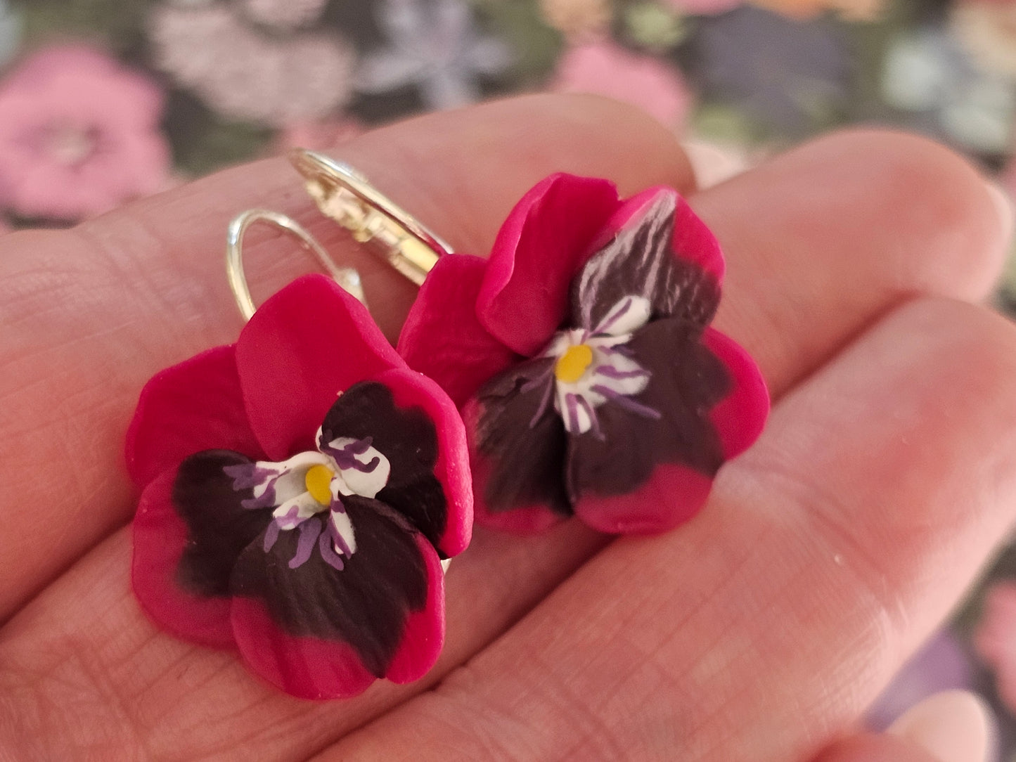 Pansy French Hook Pink Earrings