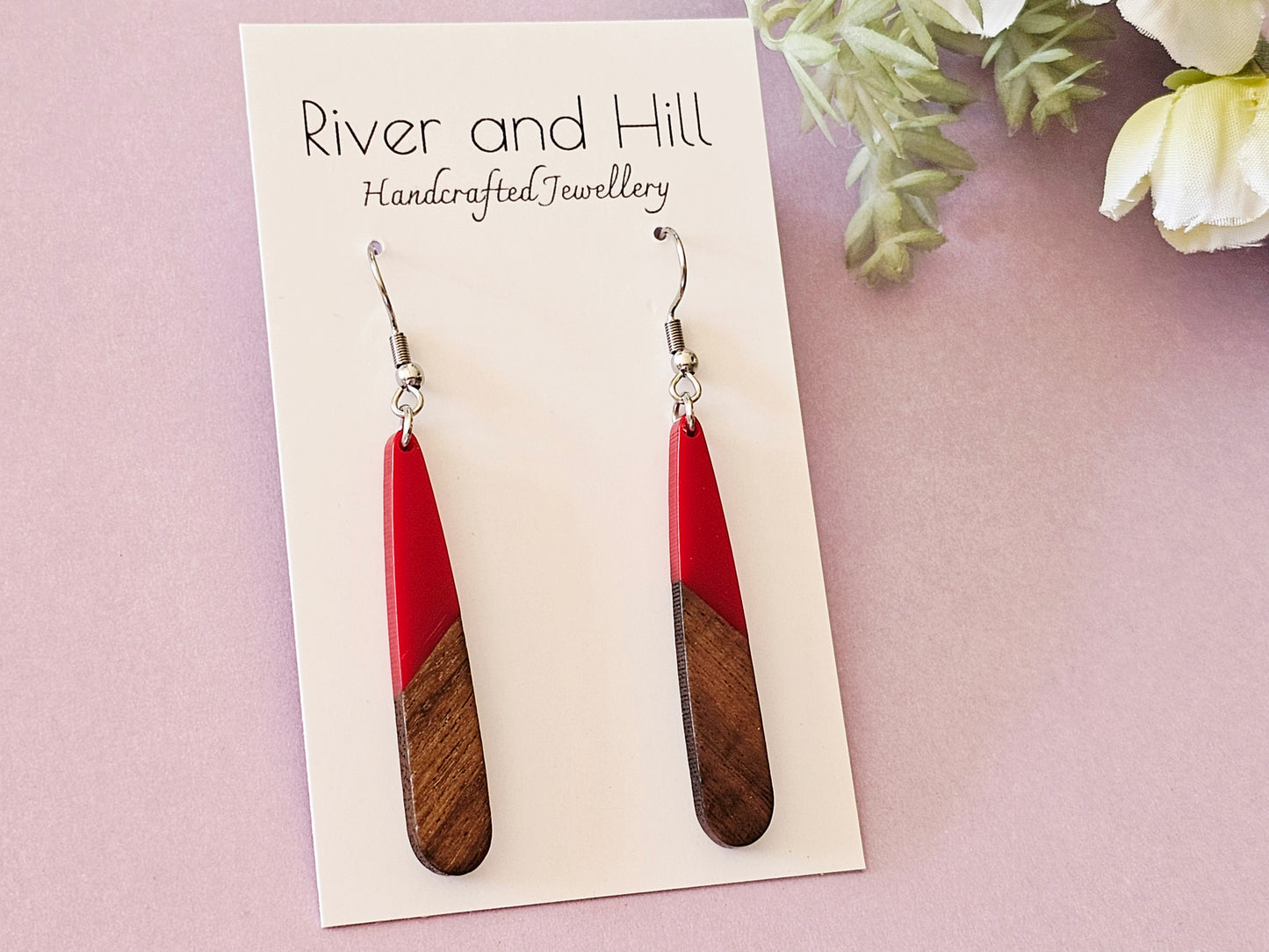 Wood and Resin Droplet Earrings