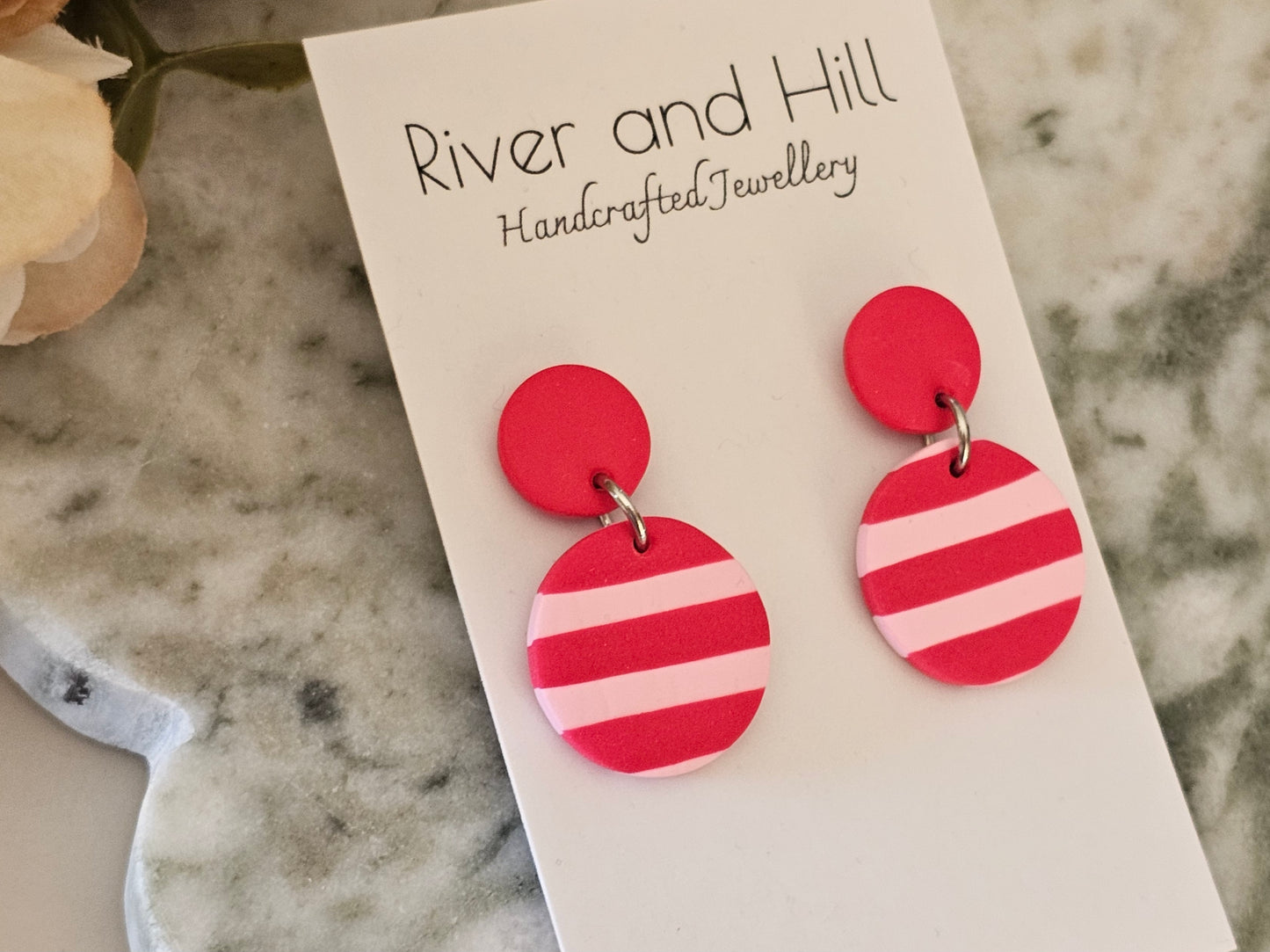Striped Earrings Pink and Red