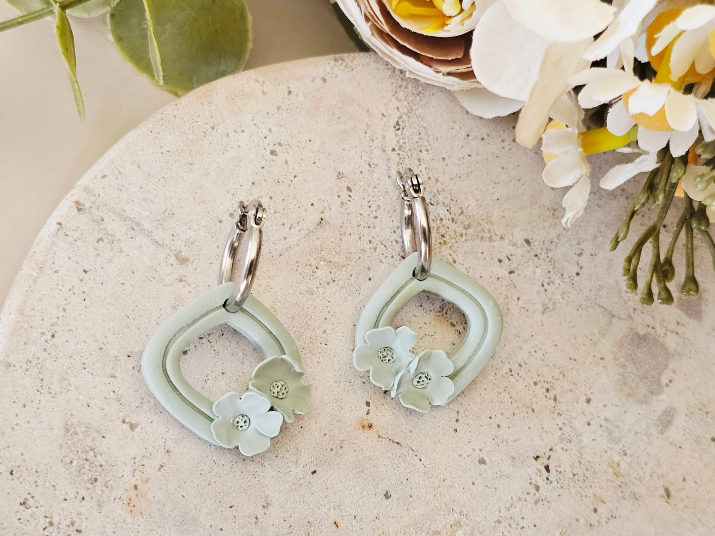 Daily Colour Sage Green Floral Hoops