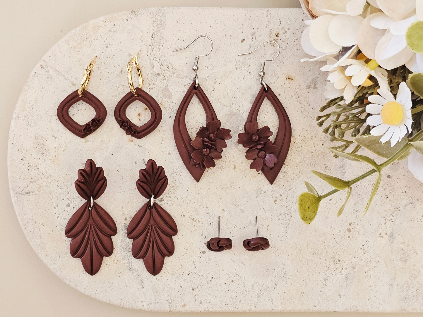 Daily Colour Chocolate Brown Floral Earrings