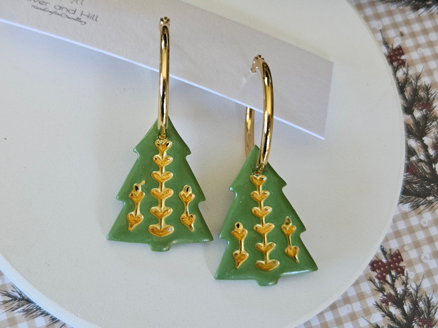 Christmas Folk Tree Hoop Earrings