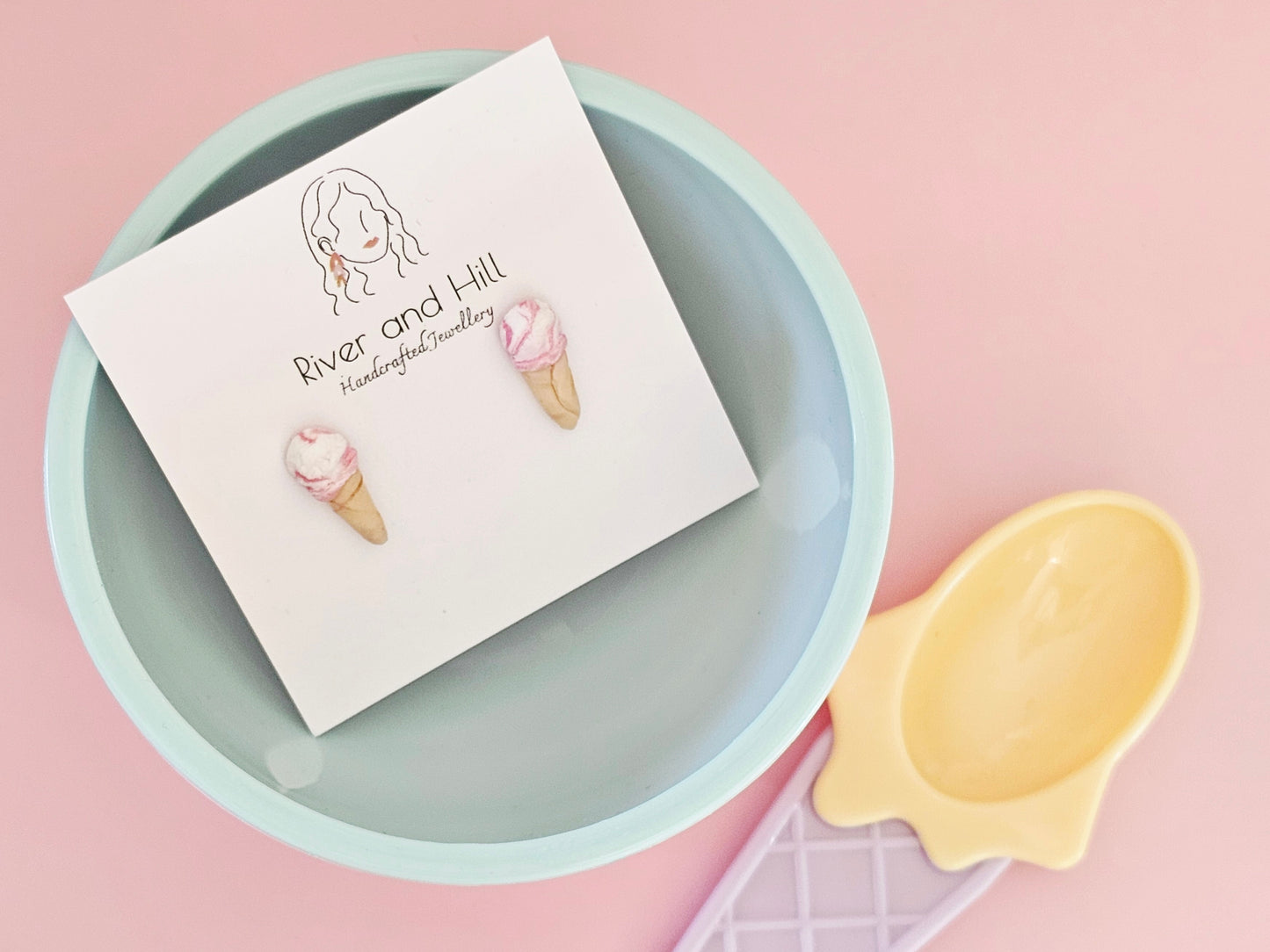 Ice Cream Cone Strawberry Swirl Studs