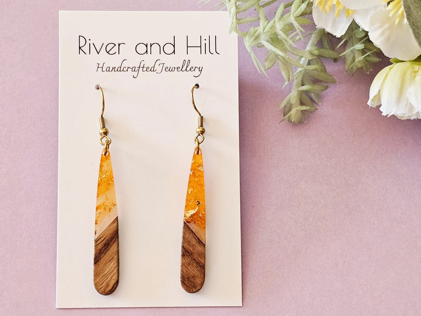 Wood and Resin Droplet Earrings