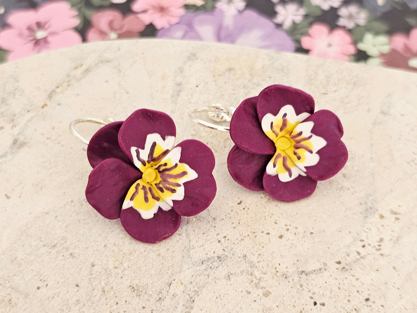 Pansy French Hook Purple Earrings