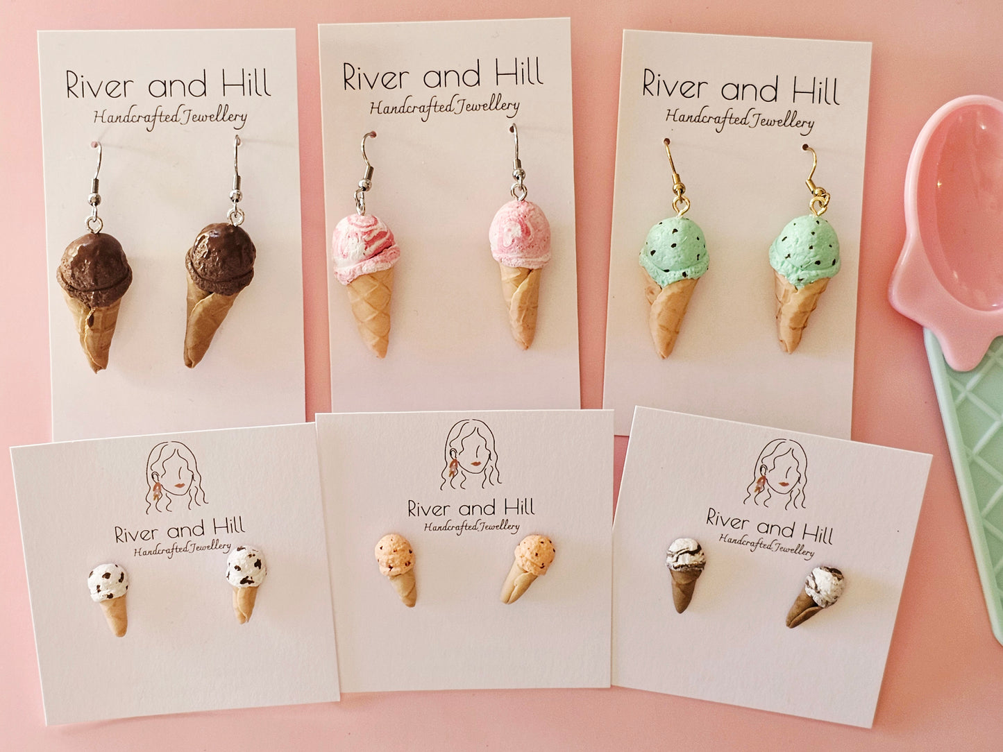 Ice Cream Cone Strawberry Swirl Earrings