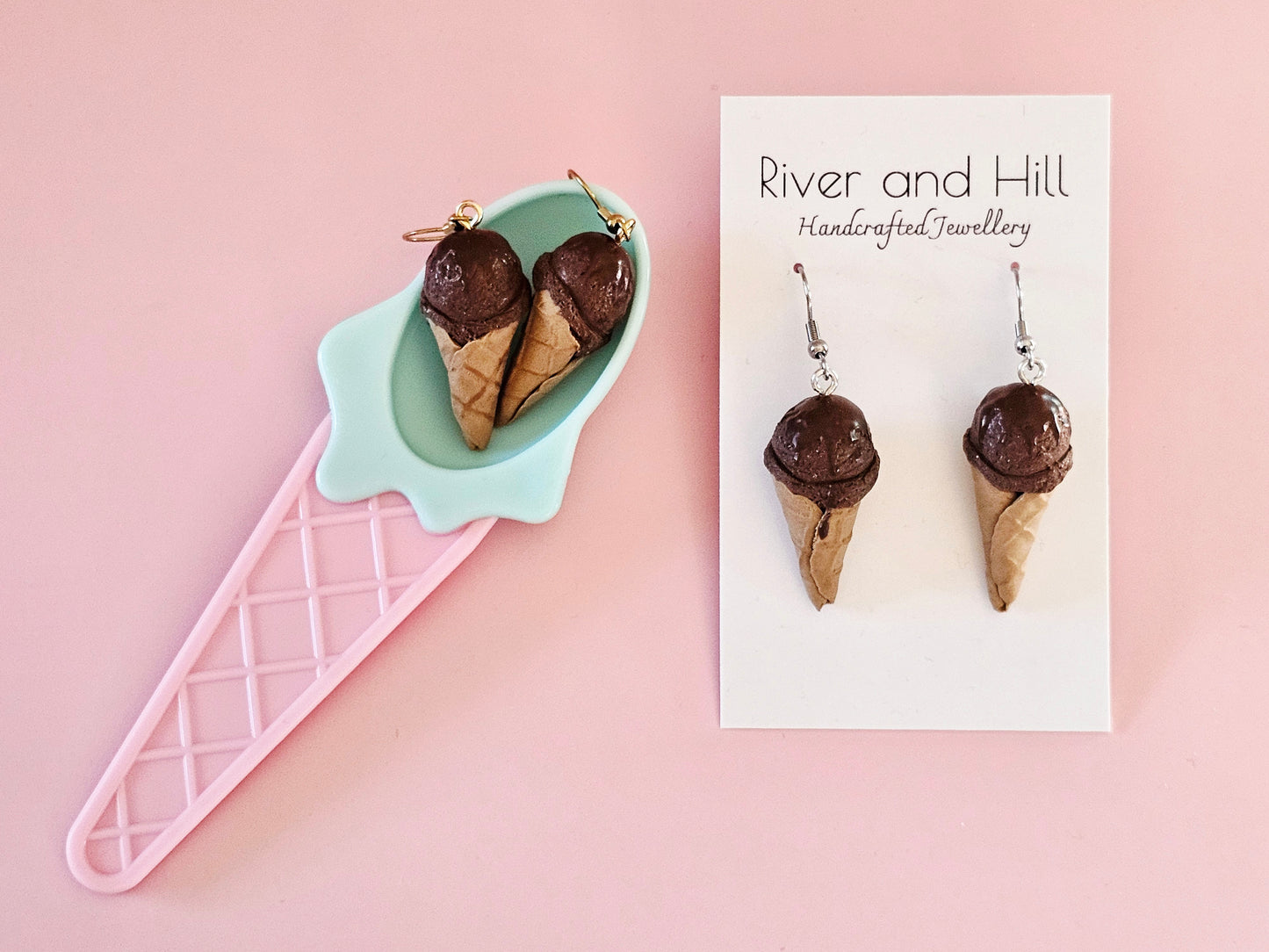 Ice Cream Cone Chocolate Drizzle Earrings