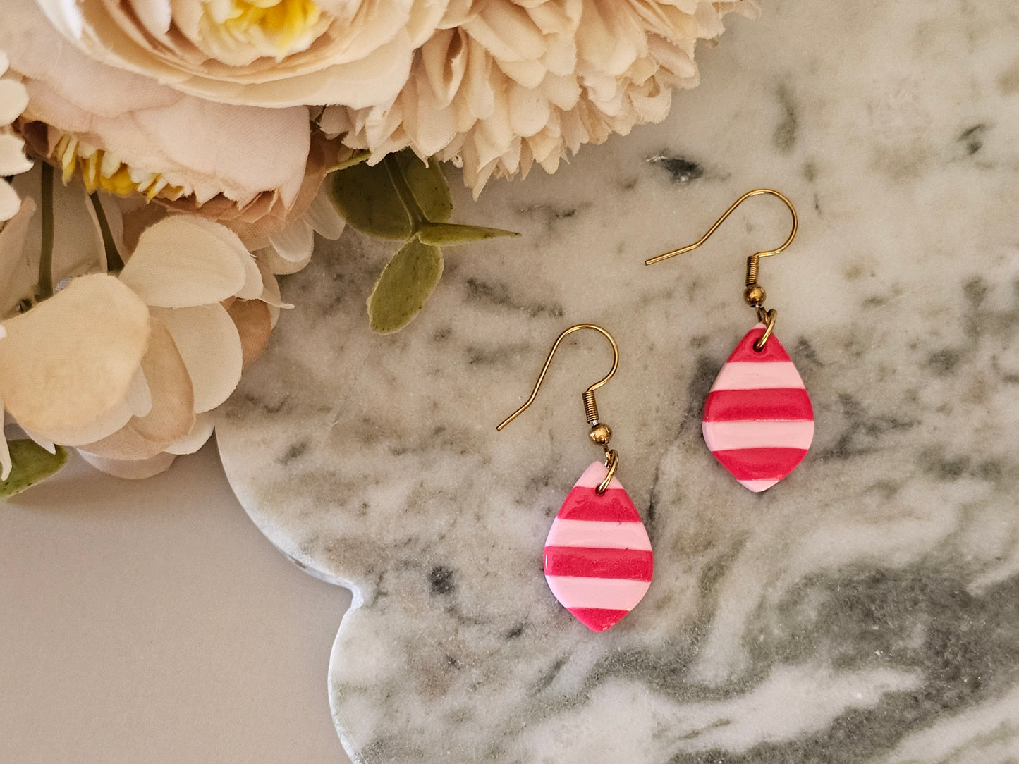 Striped Dainty Earrings Pink and Red