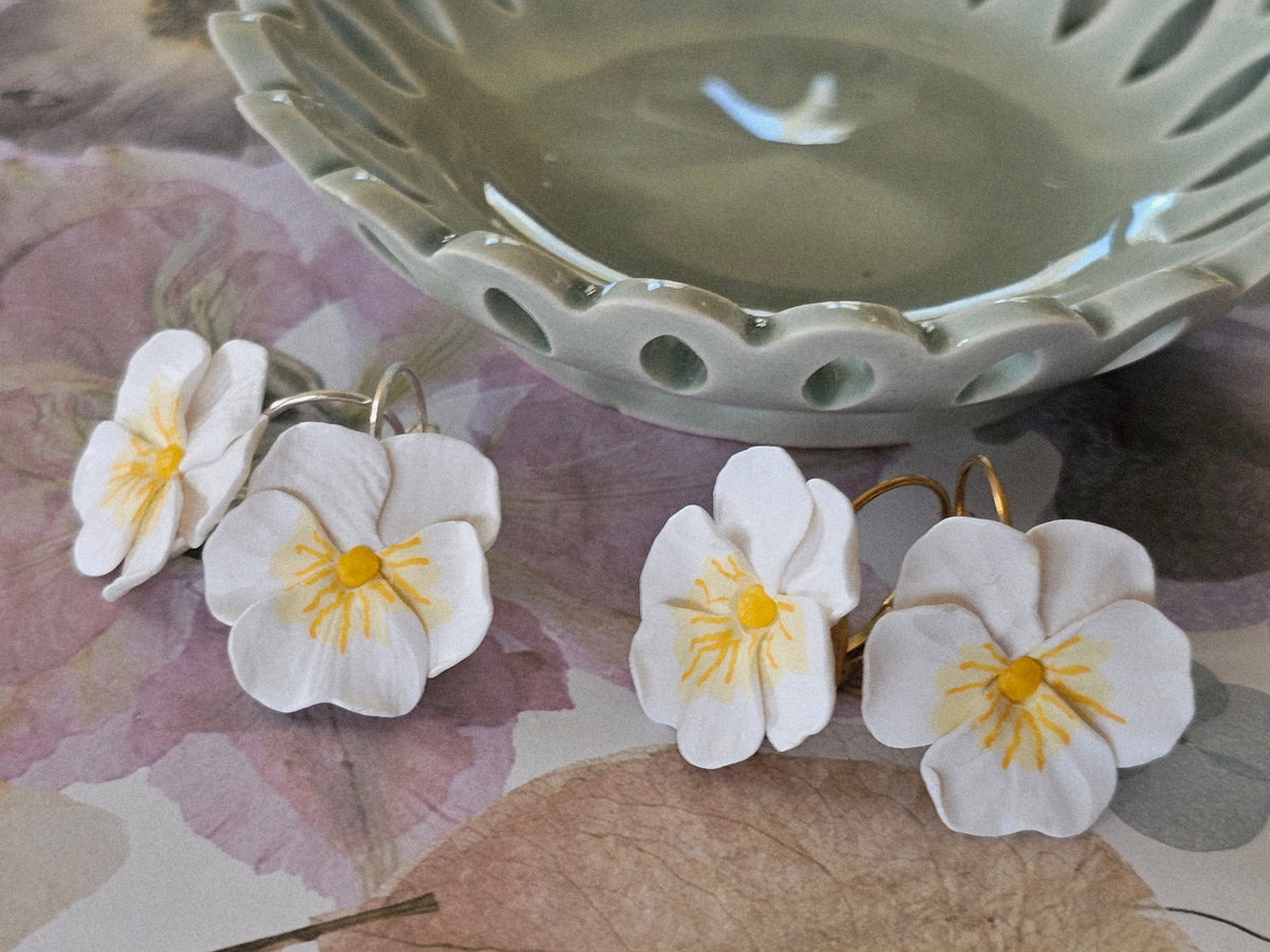 Pansy French Hook White Earrings