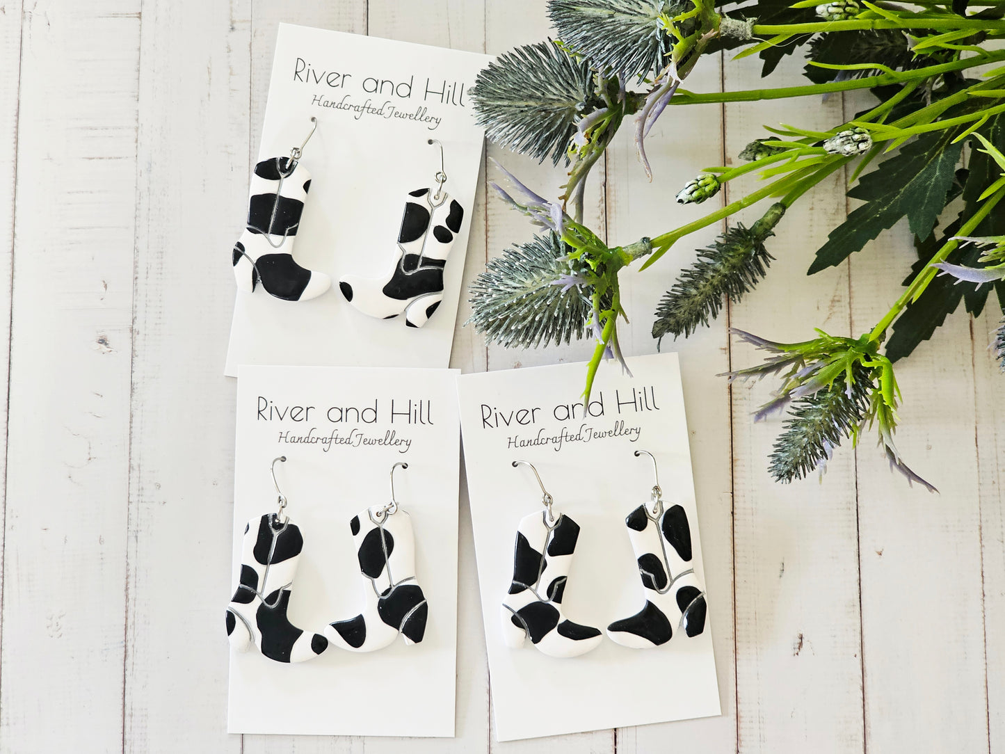 Cow Print Cowboy Boot Earrings