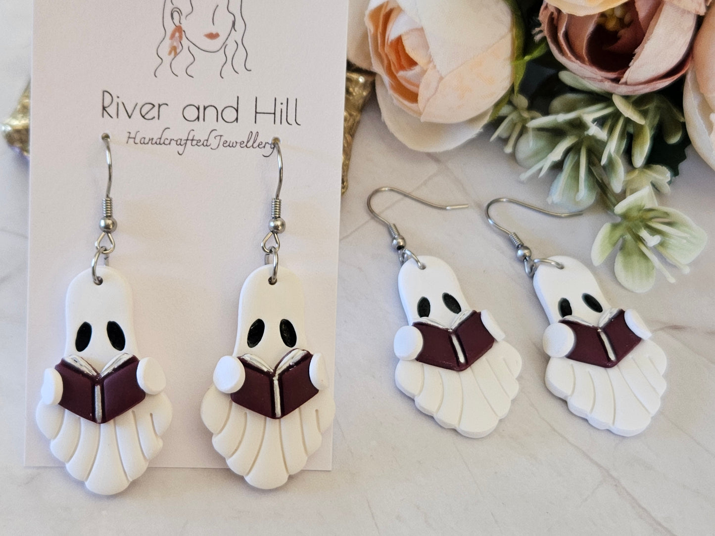 Halloween Reading Ghost Earrings