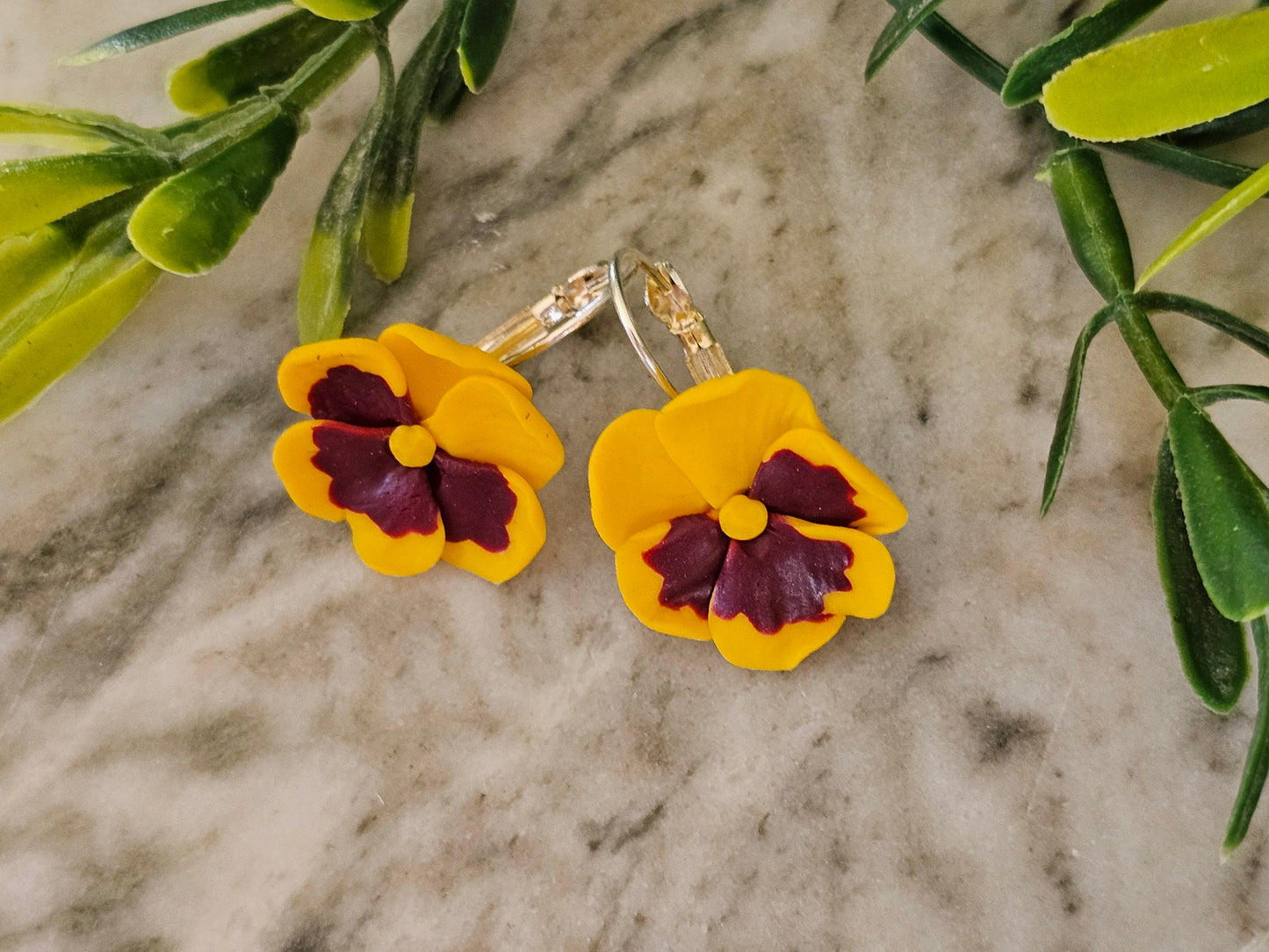 Pansy French Hook Yellow Earrings