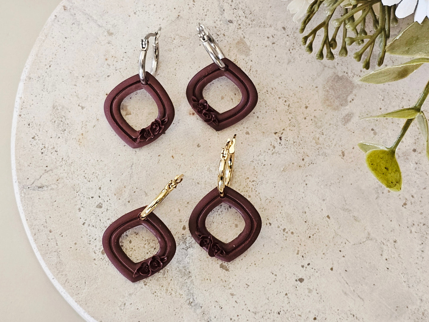 Daily Colour Chocolate Brown Floral Hoops