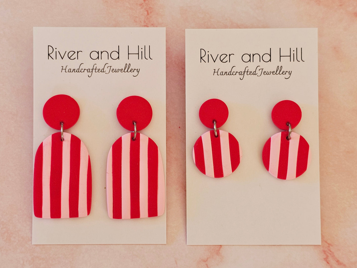 Striped Statement Earrings Pink and Red