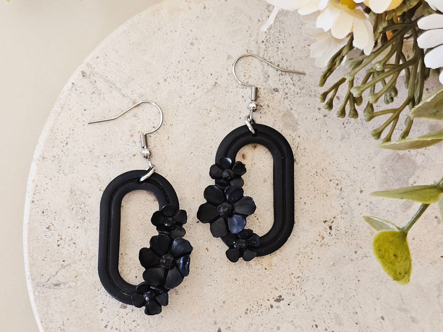 Daily Colour Black Floral Earrings