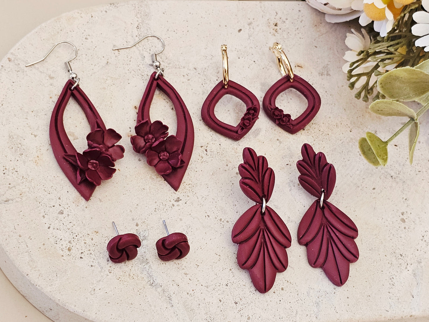 Daily Colour Burgundy Floral Earrings