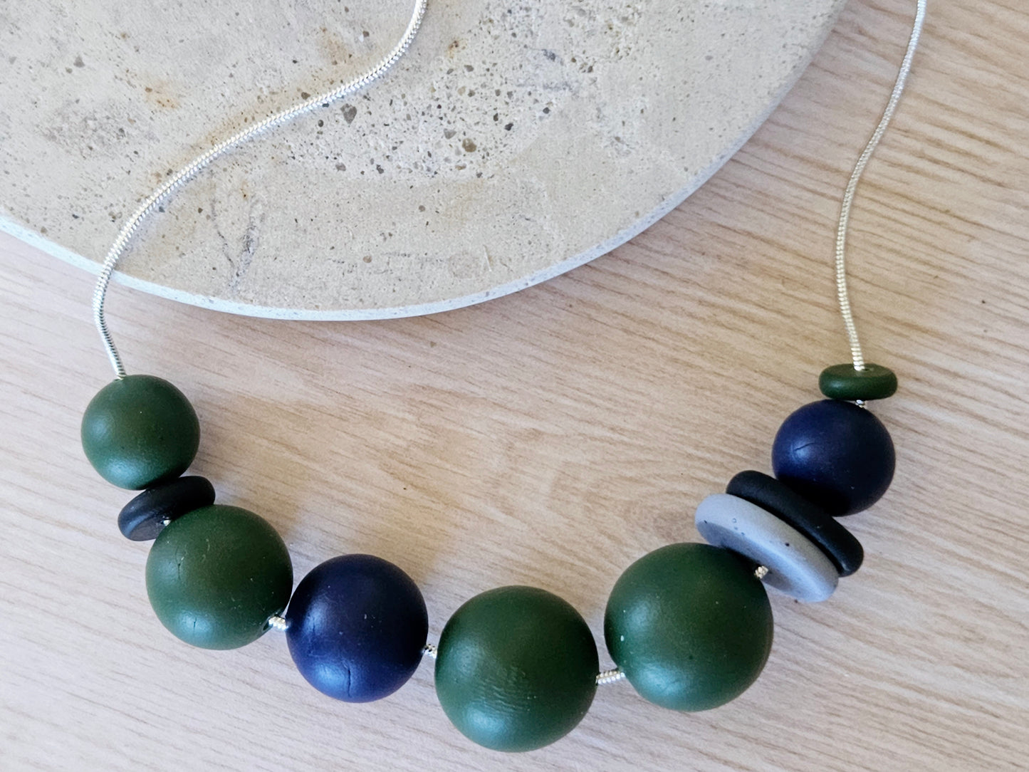 Contemporary Long Statement Sterling Silver Necklace Green