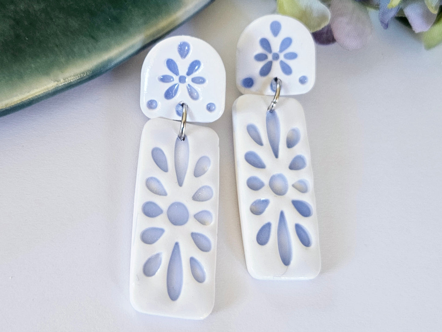 Porcelain Floral Rectangle Earrings
