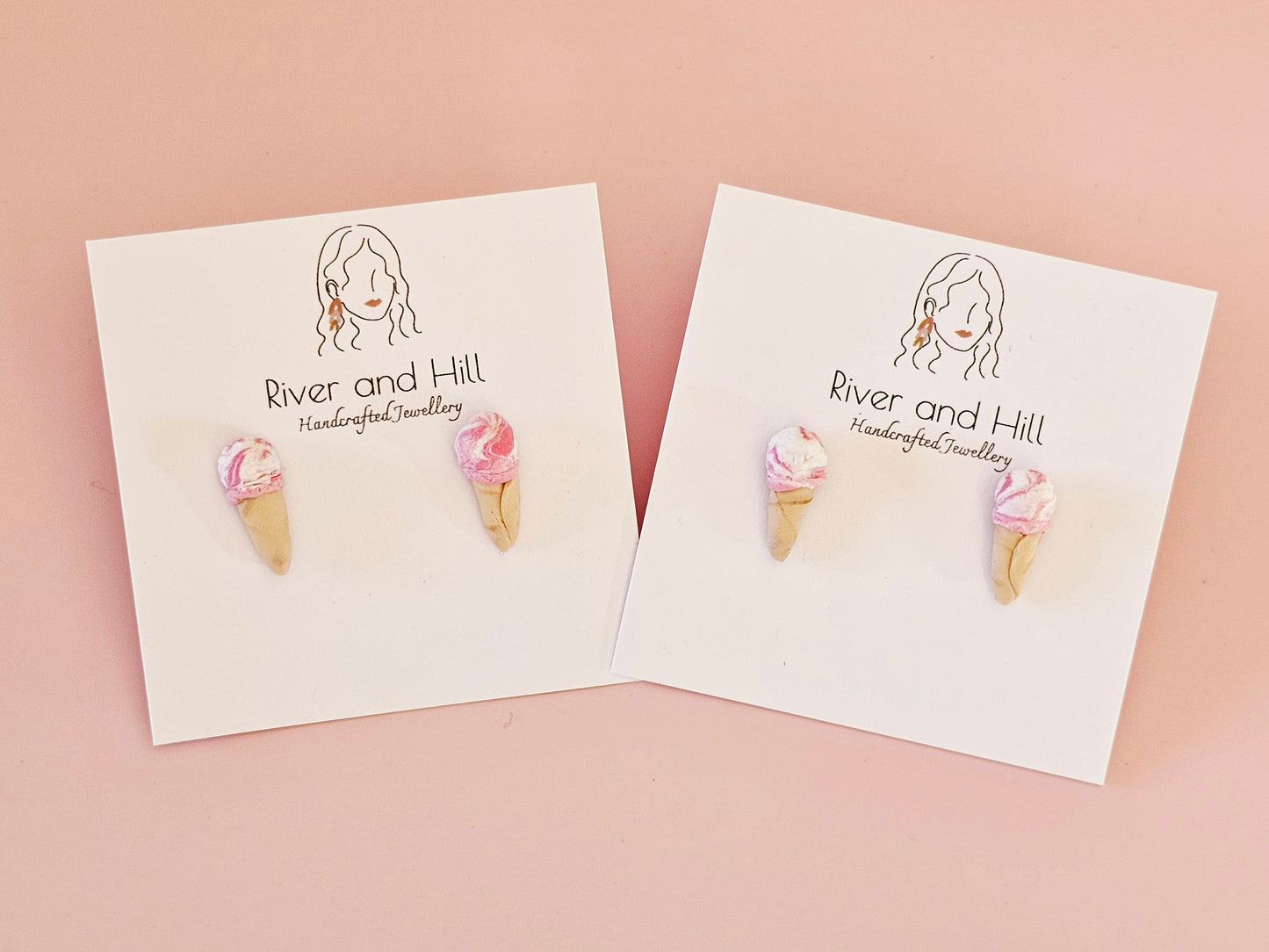 Ice Cream Cone Strawberry Swirl Studs