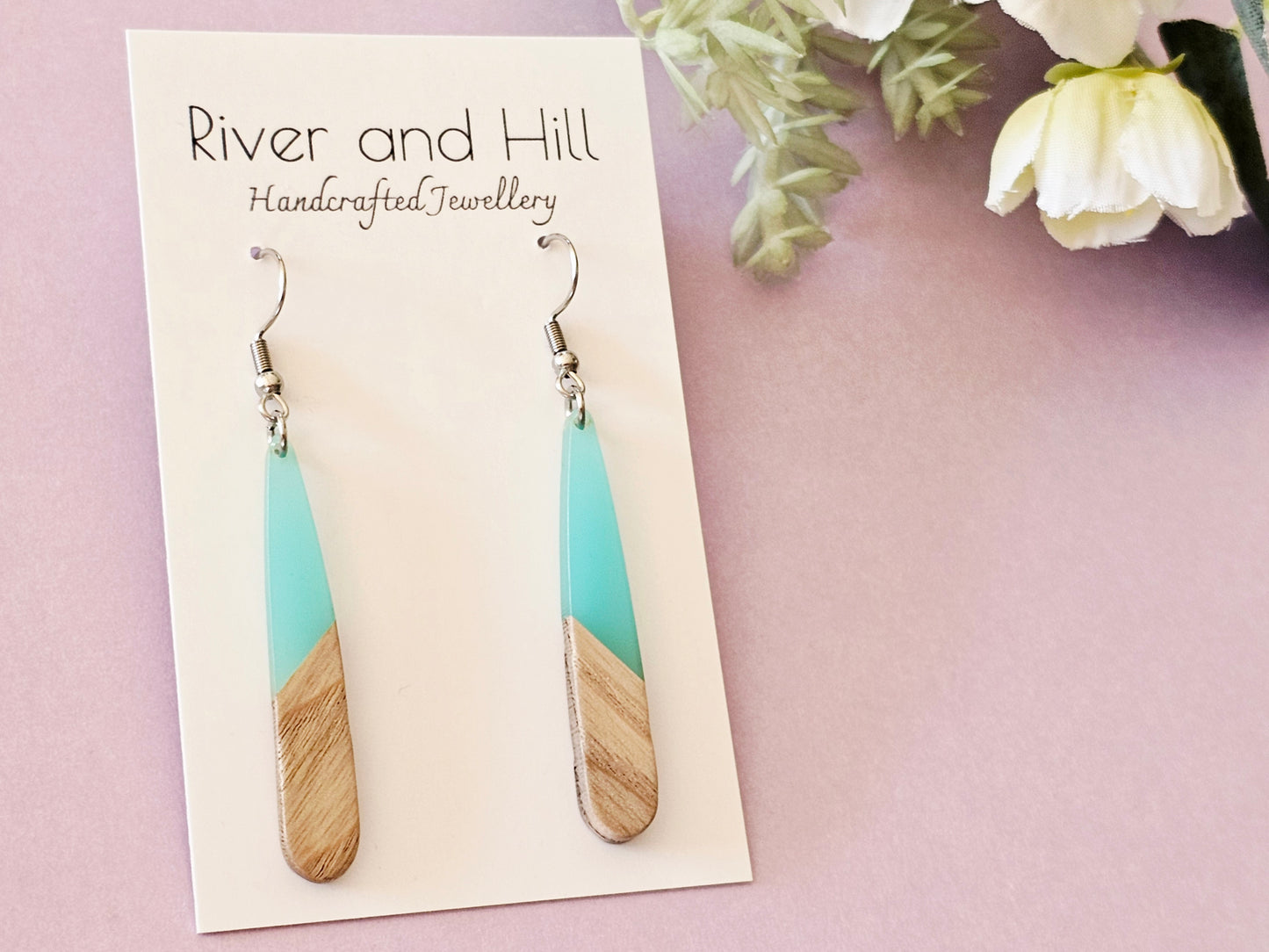 Wood and Resin Droplet Earrings