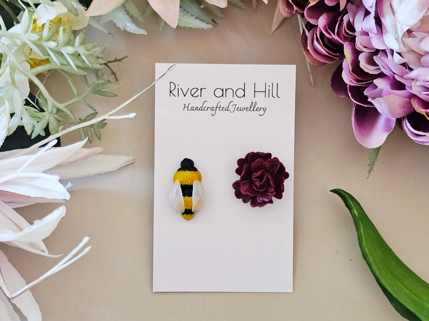 Carnation and Bumble Bee Earrings