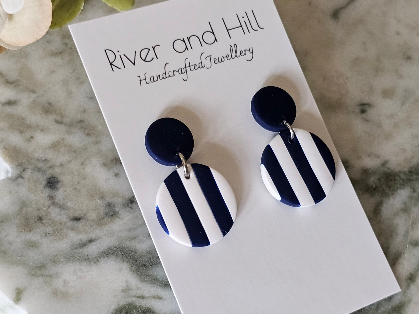 Striped Earrings Navy and White